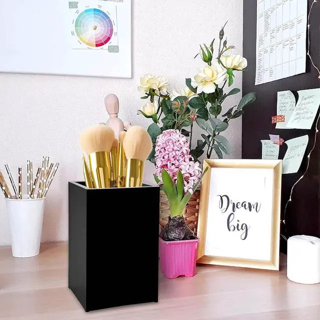 Alt view image 4 of 7 - 2 Pack Black Acrylic Pencil Pen Holder Cup,Desk Accessories Holder,Makeup Brush Storage Organizer,Modern Design Desktop Stationery Organizer for Office School Home Supplies,2.6x 2.6x 4 inches