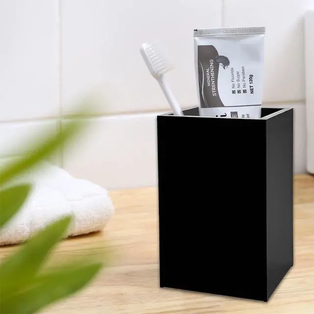Alt view image 6 of 7 - 2 Pack Black Acrylic Pencil Pen Holder Cup,Desk Accessories Holder,Makeup Brush Storage Organizer,Modern Design Desktop Stationery Organizer for Office School Home Supplies,2.6x 2.6x 4 inches