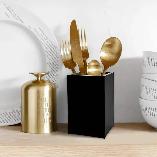 Alt view image 7 of 7 - 2 Pack Black Acrylic Pencil Pen Holder Cup,Desk Accessories Holder,Makeup Brush Storage Organizer,Modern Design Desktop Stationery Organizer for Office School Home Supplies,2.6x 2.6x 4 inches