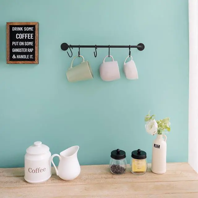 Alt view image 3 of 6 - Wall Mounted Mug Holder, Coffee Cup Hanger Rack with 5 Hooks, 1 Pack