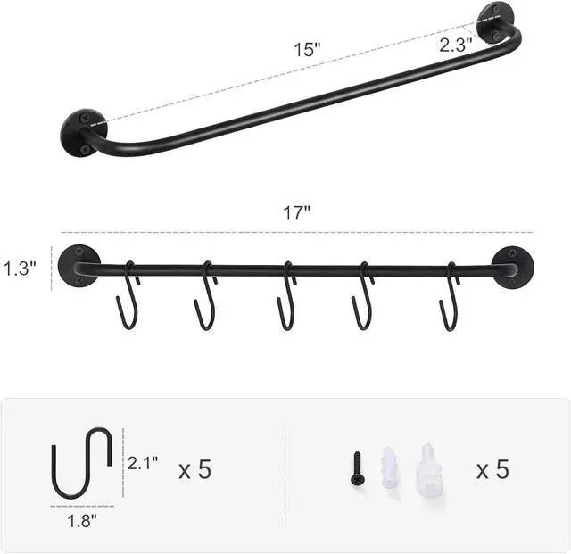 Alt view image 6 of 6 - Wall Mounted Mug Holder, Coffee Cup Hanger Rack with 5 Hooks, 1 Pack