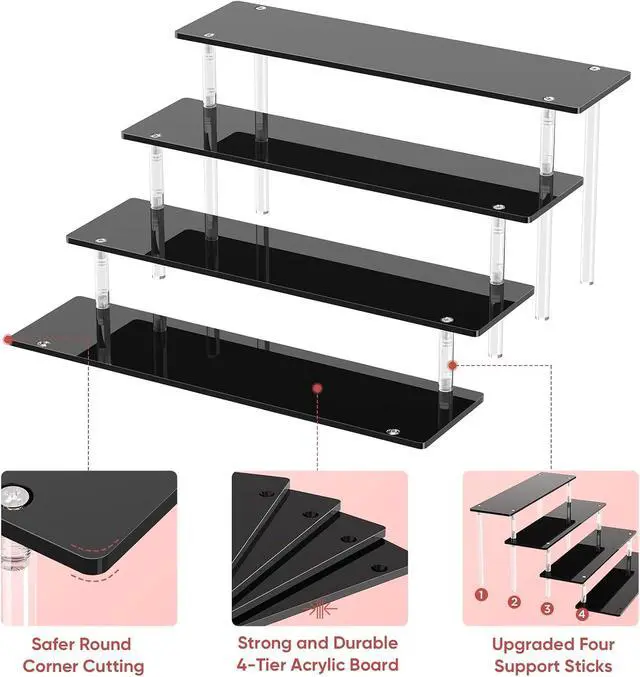 Alt view image 3 of 7 - 4 Tier Acrylic Display Risers, Black Perfume Organizer, Cupcake Stand