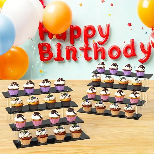 Alt view image 4 of 7 - 4 Tier Acrylic Display Risers, Black Perfume Organizer, Cupcake Stand