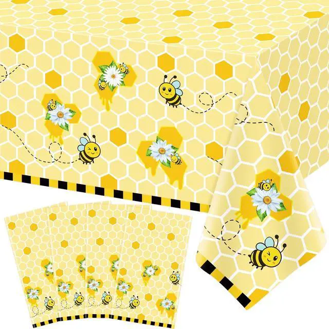 Main image of 4PCS Yellow Bee Tablecloth Honey Table Covers Sweet as Can Bee Table Cloth Honey Bee Day Tablecloths for Bees Theme Baby Shower Birthday Party Decoration 86X51IN