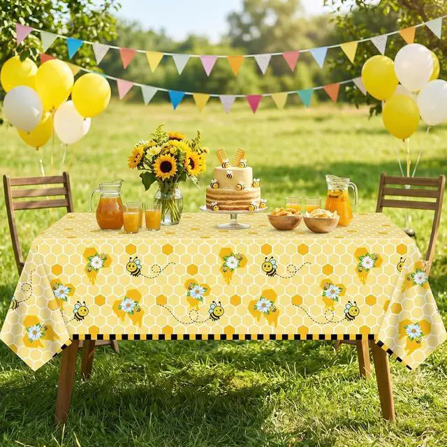 Alt view image 4 of 7 - 4PCS Yellow Bee Tablecloth Honey Table Covers Sweet as Can Bee Table Cloth Honey Bee Day Tablecloths for Bees Theme Baby Shower Birthday Party Decoration 86X51IN