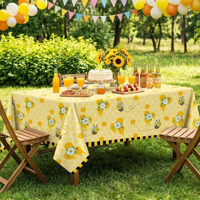 Alt view image 5 of 7 - 4PCS Yellow Bee Tablecloth Honey Table Covers Sweet as Can Bee Table Cloth Honey Bee Day Tablecloths for Bees Theme Baby Shower Birthday Party Decoration 86X51IN