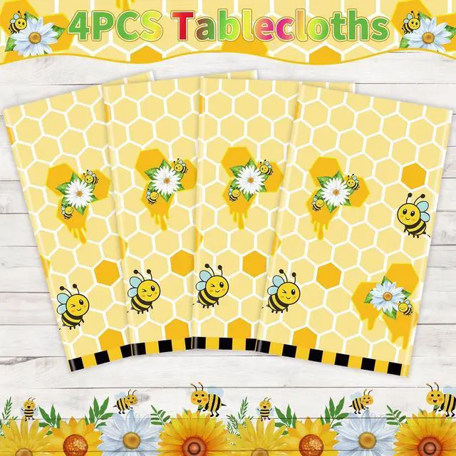 Alt view image 6 of 7 - 4PCS Yellow Bee Tablecloth Honey Table Covers Sweet as Can Bee Table Cloth Honey Bee Day Tablecloths for Bees Theme Baby Shower Birthday Party Decoration 86X51IN