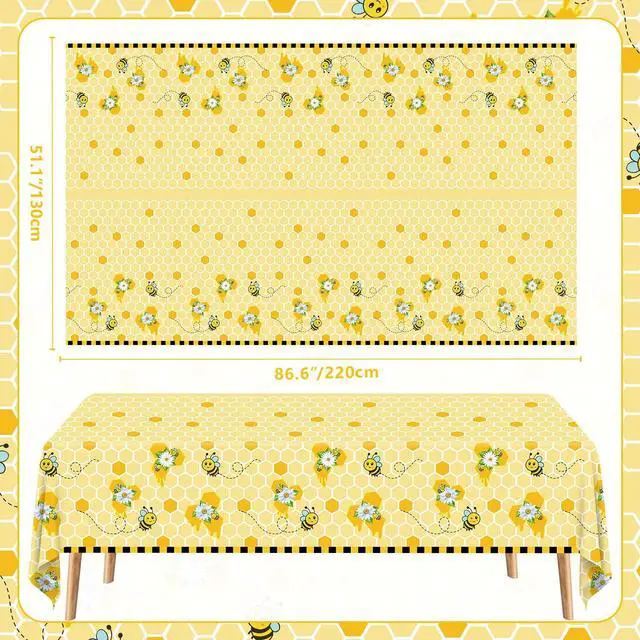 Alt view image 7 of 7 - 4PCS Yellow Bee Tablecloth Honey Table Covers Sweet as Can Bee Table Cloth Honey Bee Day Tablecloths for Bees Theme Baby Shower Birthday Party Decoration 86X51IN