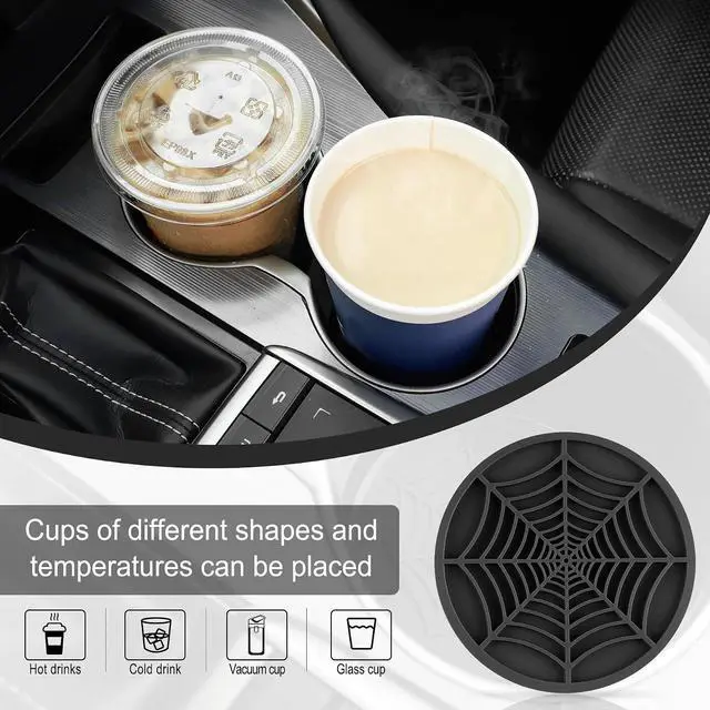 Alt view image 4 of 6 - Alpmosn 4PCS Spider Web Car Coasters for Cup Holders, Halloween Funny Non-Slip Silicone Insert Ornaments Coasters, Automotive Cupholder Goth Accessories for Men & Women(Black)