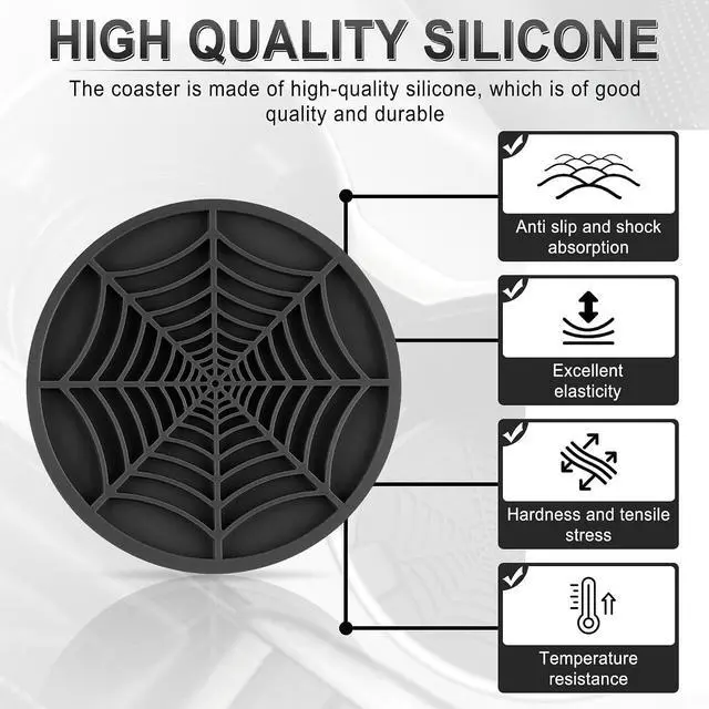 Alt view image 3 of 6 - Alpmosn 4PCS Spider Web Car Coasters for Cup Holders, Halloween Funny Non-Slip Silicone Insert Ornaments Coasters, Automotive Cupholder Goth Accessories for Men & Women(Black)