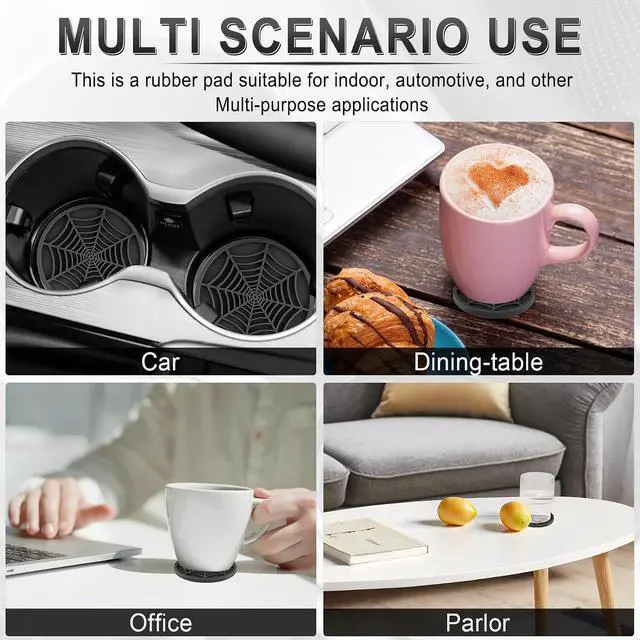 Alt view image 6 of 6 - Alpmosn 4PCS Spider Web Car Coasters for Cup Holders, Halloween Funny Non-Slip Silicone Insert Ornaments Coasters, Automotive Cupholder Goth Accessories for Men & Women(Black)
