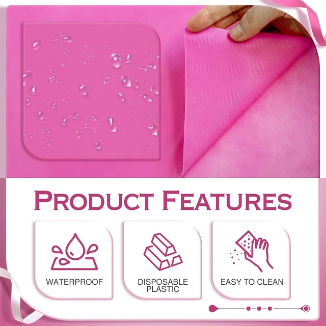 Alt view image 3 of 7 - 4 Pieces Pink & Green Series Rectangle Tablecloth, 54x72" Solid Color Waterproof & Spillproof Disposable Plastic Table Cover, Durable Party Tablecloth for Dining, Buffet, Picnic, Outdoor Events