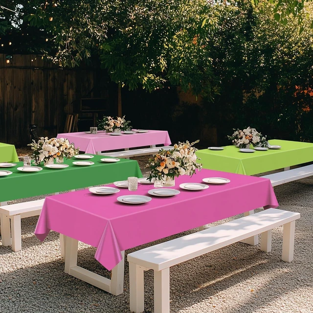 Alt view image 4 of 7 - 4 Pieces Pink & Green Series Rectangle Tablecloth, 54x72" Solid Color Waterproof & Spillproof Disposable Plastic Table Cover, Durable Party Tablecloth for Dining, Buffet, Picnic, Outdoor Events
