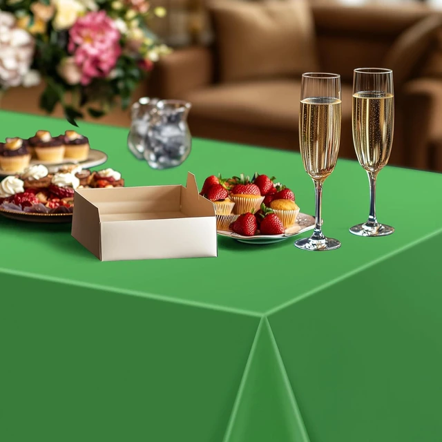 Alt view image 7 of 7 - 4 Pieces Pink & Green Series Rectangle Tablecloth, 54x72" Solid Color Waterproof & Spillproof Disposable Plastic Table Cover, Durable Party Tablecloth for Dining, Buffet, Picnic, Outdoor Events