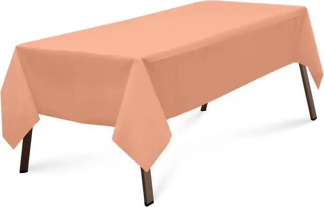 Alt view image 2 of 7 - Peach 3 Pack Rectangle Plastic Tablecloth 54 x 108 Inches Premium Rose Gold Peach Decorative Table Cover for Baby Shower, Birthday, Wedding, Indoor and Outdoor use