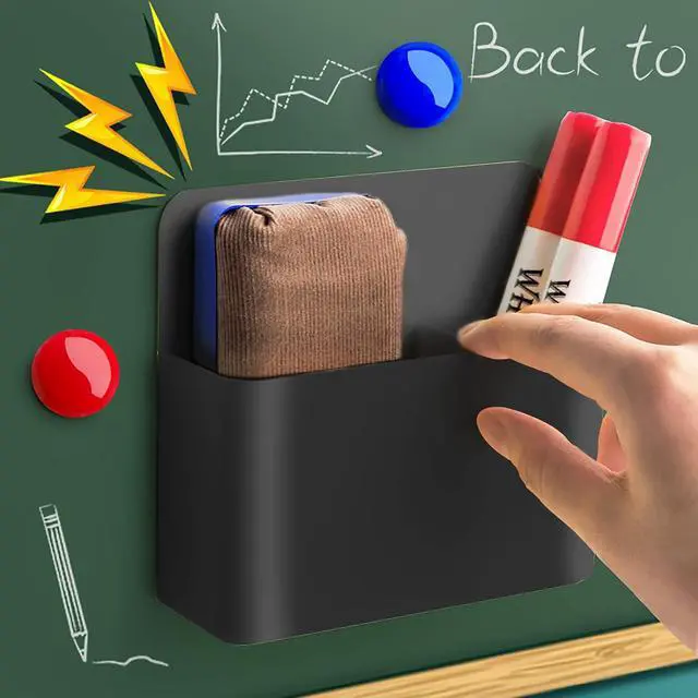 Alt view image 2 of 6 - 2 Pcs Magnetic Marker Holder Dry Erase Marker Holder Wall Mount Self Adhesive Pen Holder Magnetic Marker Cup Holders for Whiteboard, Fridge, Home Office School (Black