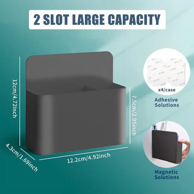 Alt view image 3 of 6 - 2 Pcs Magnetic Marker Holder Dry Erase Marker Holder Wall Mount Self Adhesive Pen Holder Magnetic Marker Cup Holders for Whiteboard, Fridge, Home Office School (Black