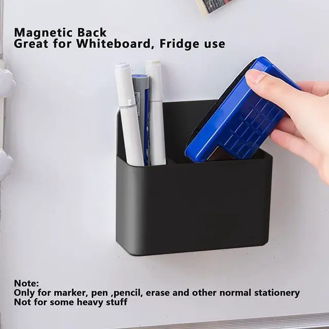 Alt view image 5 of 6 - 2 Pcs Magnetic Marker Holder Dry Erase Marker Holder Wall Mount Self Adhesive Pen Holder Magnetic Marker Cup Holders for Whiteboard, Fridge, Home Office School (Black