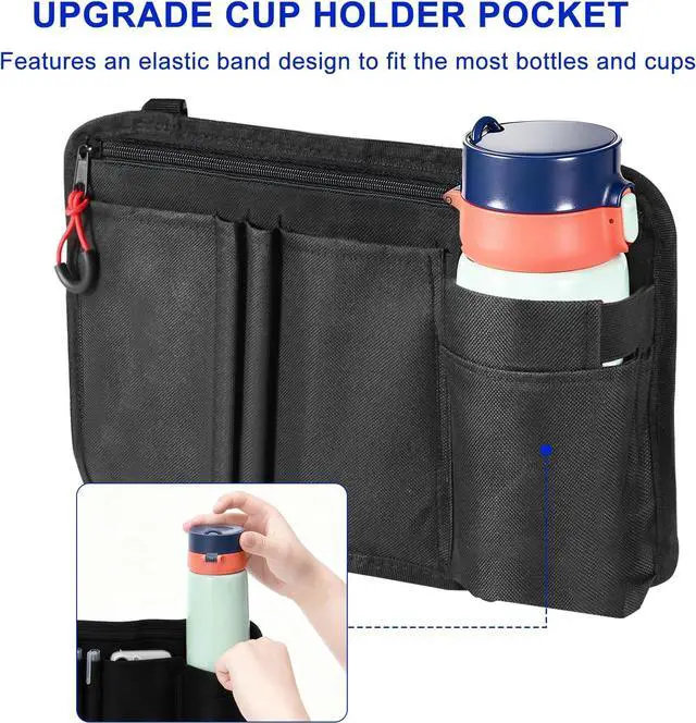 Alt view image 2 of 7 - Wheelchair Side Bag with Cup Holder, Premium Wheelchair Armrest Pouch Accessories for AdultsWheelchair Bags for Walkers, Rollators, Electric Wheelchairs (Black)