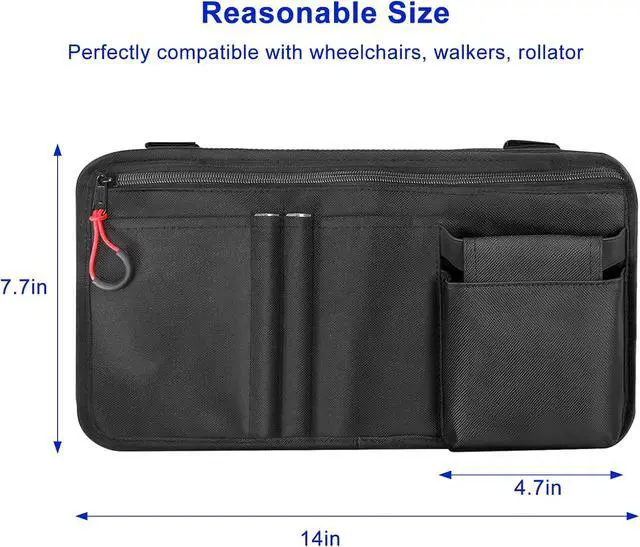 Alt view image 6 of 7 - Wheelchair Side Bag with Cup Holder, Premium Wheelchair Armrest Pouch Accessories for AdultsWheelchair Bags for Walkers, Rollators, Electric Wheelchairs (Black)