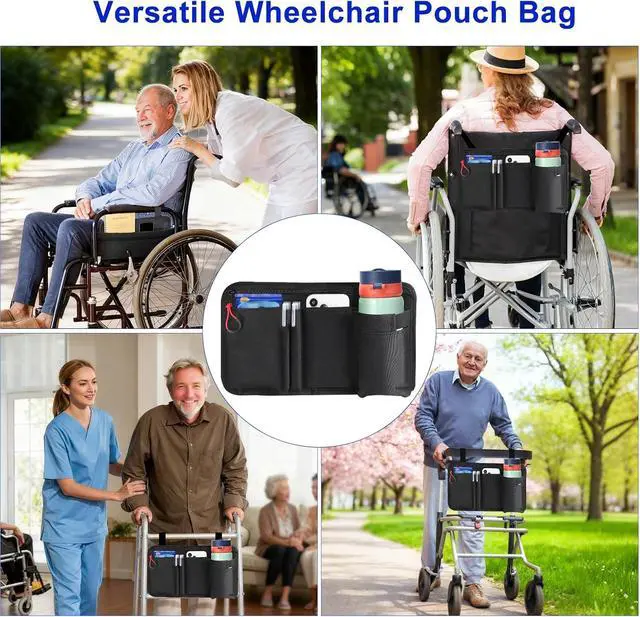 Alt view image 7 of 7 - Wheelchair Side Bag with Cup Holder, Premium Wheelchair Armrest Pouch Accessories for AdultsWheelchair Bags for Walkers, Rollators, Electric Wheelchairs (Black)