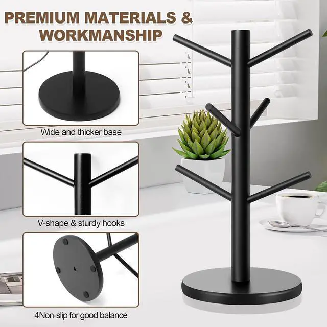 Alt view image 3 of 6 - Wood Mug Holder Tree with 6 Hooks for Countertop
