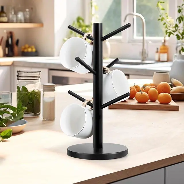 Alt view image 5 of 6 - Wood Mug Holder Tree with 6 Hooks for Countertop