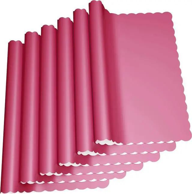 Alt view image 2 of 4 - Disposable Paper Placemats, Scalloped Edge Table Mats, Pink, Pack of 50