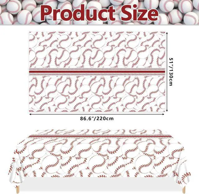 Alt view image 2 of 7 - 4 Pcs Baseball Tablecloths, Rectangular Baseball Pattern Table Cloth Disposable Party Decorations Table Covers for Boys Sports Event Birthday Party Supplies, 51x86 Inch