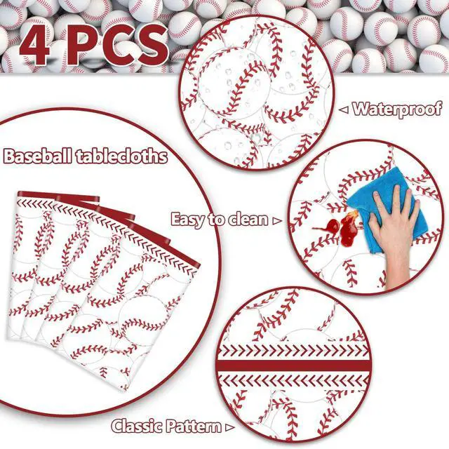 Alt view image 3 of 7 - 4 Pcs Baseball Tablecloths, Rectangular Baseball Pattern Table Cloth Disposable Party Decorations Table Covers for Boys Sports Event Birthday Party Supplies, 51x86 Inch