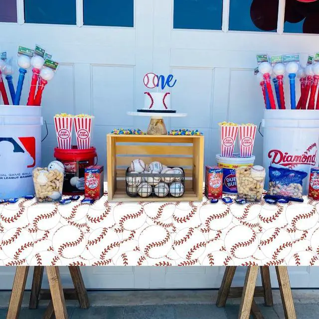 Alt view image 4 of 7 - 4 Pcs Baseball Tablecloths, Rectangular Baseball Pattern Table Cloth Disposable Party Decorations Table Covers for Boys Sports Event Birthday Party Supplies, 51x86 Inch