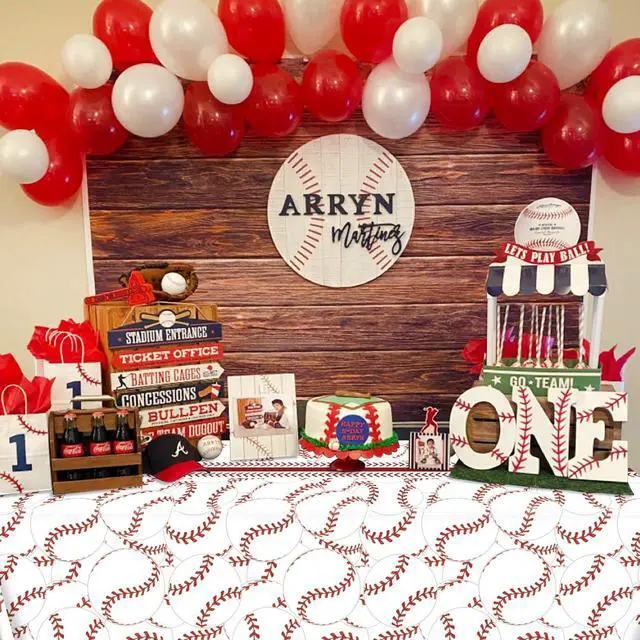Alt view image 5 of 7 - 4 Pcs Baseball Tablecloths, Rectangular Baseball Pattern Table Cloth Disposable Party Decorations Table Covers for Boys Sports Event Birthday Party Supplies, 51x86 Inch