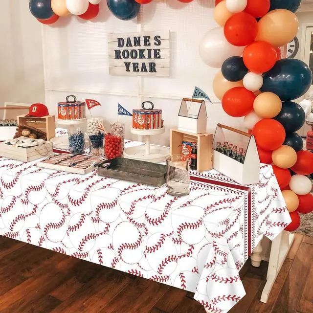 Alt view image 6 of 7 - 4 Pcs Baseball Tablecloths, Rectangular Baseball Pattern Table Cloth Disposable Party Decorations Table Covers for Boys Sports Event Birthday Party Supplies, 51x86 Inch