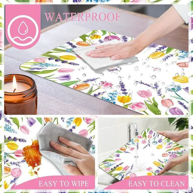 Alt view image 3 of 7 - 6 Pcs Colorful Tulip Placemats, 11x16 Inch Summer Floral Plastic Placemats Flower Lavender Tulip Washable Table Mats for Wedding Birthday Home Party Table Settings Supplies