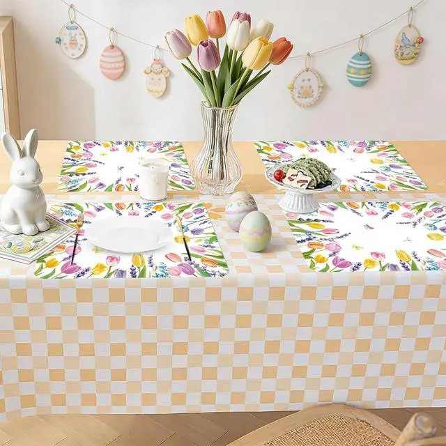 Alt view image 6 of 7 - 6 Pcs Colorful Tulip Placemats, 11x16 Inch Summer Floral Plastic Placemats Flower Lavender Tulip Washable Table Mats for Wedding Birthday Home Party Table Settings Supplies