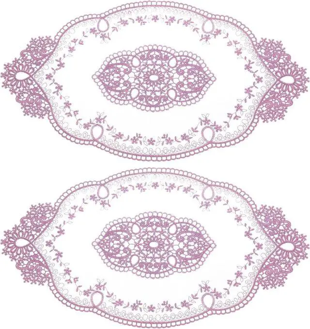 Main image of 2Pack Retro Lace Placemat 11x20-in Oval Embroidered Table Place Mats French Crochet Doilies Coasters Cup Mat for Home Wedding, Purple
