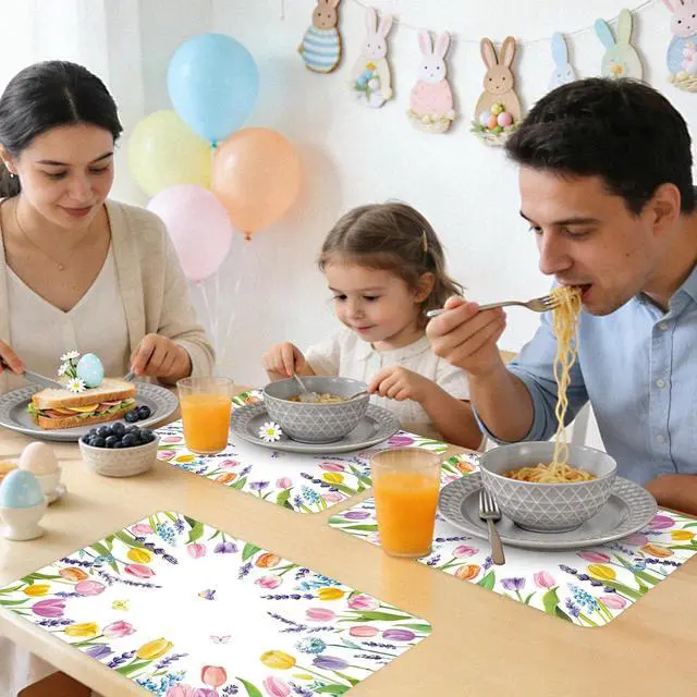 Alt view image 7 of 7 - 6 Pcs Colorful Tulip Placemats, 11x16 Inch Summer Floral Plastic Placemats Flower Lavender Tulip Washable Table Mats for Wedding Birthday Home Party Table Settings Supplies
