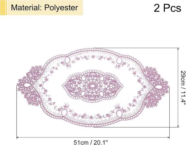 Alt view image 2 of 7 - 2Pack Retro Lace Placemat 11x20-in Oval Embroidered Table Place Mats French Crochet Doilies Coasters Cup Mat for Home Wedding, Purple