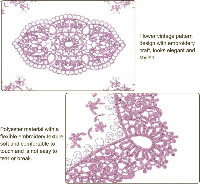 Alt view image 3 of 7 - 2Pack Retro Lace Placemat 11x20-in Oval Embroidered Table Place Mats French Crochet Doilies Coasters Cup Mat for Home Wedding, Purple