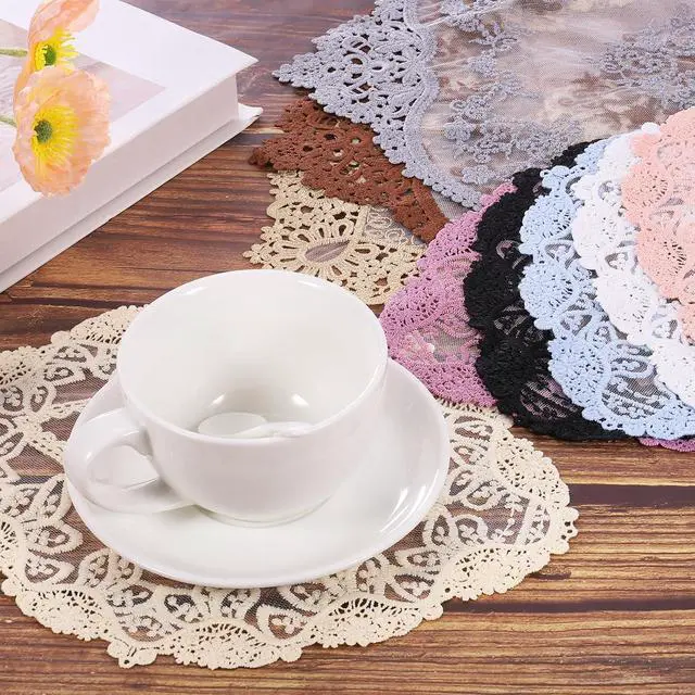 Alt view image 4 of 7 - 2Pack Retro Lace Placemat 11x20-in Oval Embroidered Table Place Mats French Crochet Doilies Coasters Cup Mat for Home Wedding, Purple