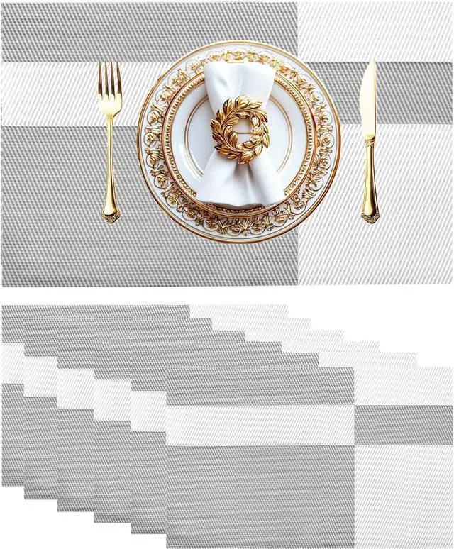 Main image of Placemats Set of 6 Vinyl Washable Placemats, 18"x12" Wipeable Heat-Resistant Non-Slip Easy Clean Table Mats Ideal for Dining Table Table Runner and Outdoor (6, White Square)