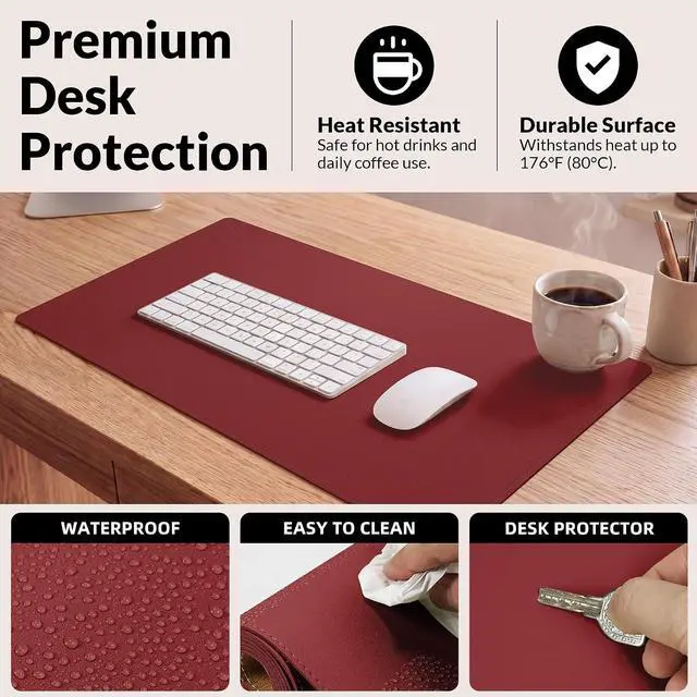 Alt view image 4 of 7 - Leather Desk Pad Protector, 23.6" x 13.7", Red