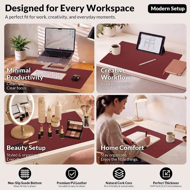 Alt view image 6 of 7 - Leather Desk Pad Protector, 23.6" x 13.7", Red