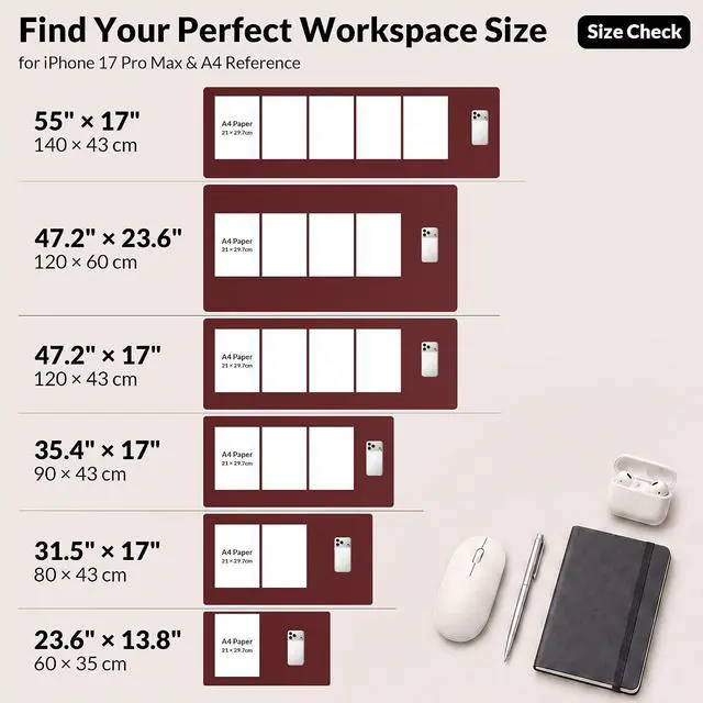 Alt view image 7 of 7 - Leather Desk Pad Protector, 23.6" x 13.7", Red