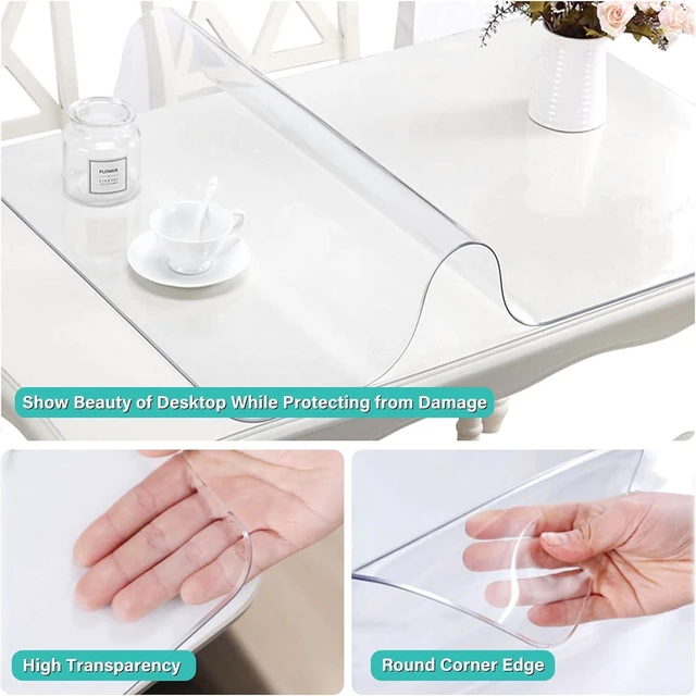 Alt view image 2 of 7 - 14x24 Inch Clear Table Cover Protector 1.5mm Thick PVC Clear Table Protector Clear Desk Mat Pad Plastic Table Cover Vinyl Desk Protector Mat for Office Dresser Writing Desktop