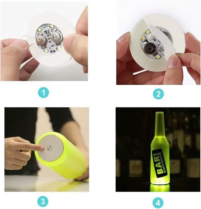 Alt view image 3 of 6 - 12Pcs LED Coaster, LED Sticker Lights, LED Bottle Lights Cup Holder Lights for Wine Liquor Bottle, Bottle Sparklers for Champagne, Party, Bar, Cold White