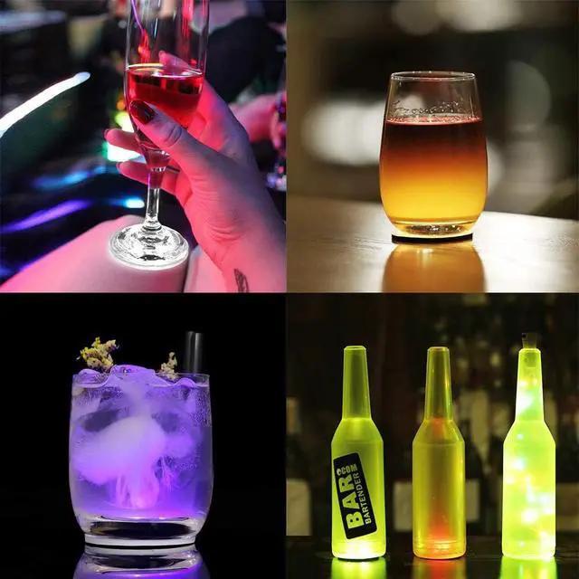 Alt view image 5 of 6 - 12Pcs LED Coaster, LED Sticker Lights, LED Bottle Lights Cup Holder Lights for Wine Liquor Bottle, Bottle Sparklers for Champagne, Party, Bar, Cold White