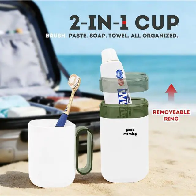 Alt view image 4 of 7 - Travel Toothbrush Holder,Toothbrush Holder and Rinse Cup with Handle Toothbrush Travel Case,Multifunctional Toothbrush Cup,Large Capacit Travel Toothbrush Holder with Mouthwash Cup(Purple+Green)