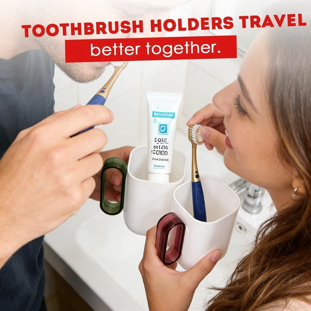 Alt view image 5 of 7 - Travel Toothbrush Holder,Toothbrush Holder and Rinse Cup with Handle Toothbrush Travel Case,Multifunctional Toothbrush Cup,Large Capacit Travel Toothbrush Holder with Mouthwash Cup(Purple+Green)