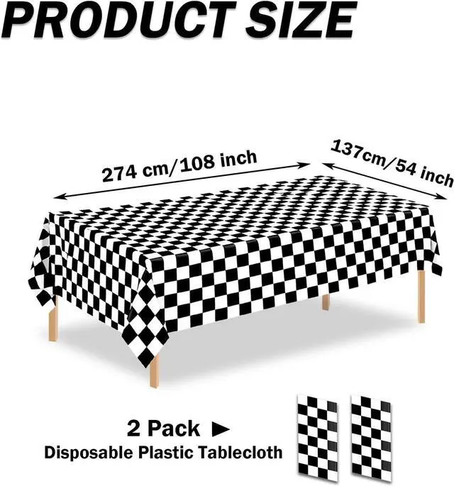 Alt view image 2 of 7 - 2 Pack Black and White Checkered Tablecloth Disposable Rectangle Tablecloth 54 x 108 Inch, Plastic Table Covers for Birthday Wedding Banquet Picnic Holiday Party Decorations